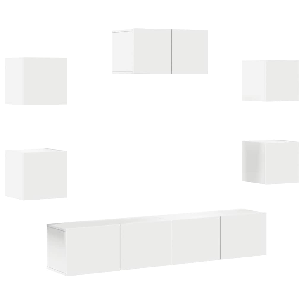 7 Piece TV Cabinet Set White Engineered Wood