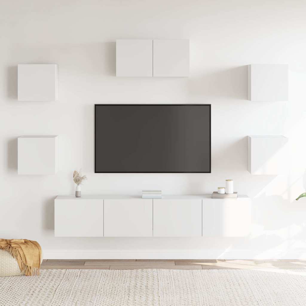 7 Piece TV Cabinet Set White Engineered Wood