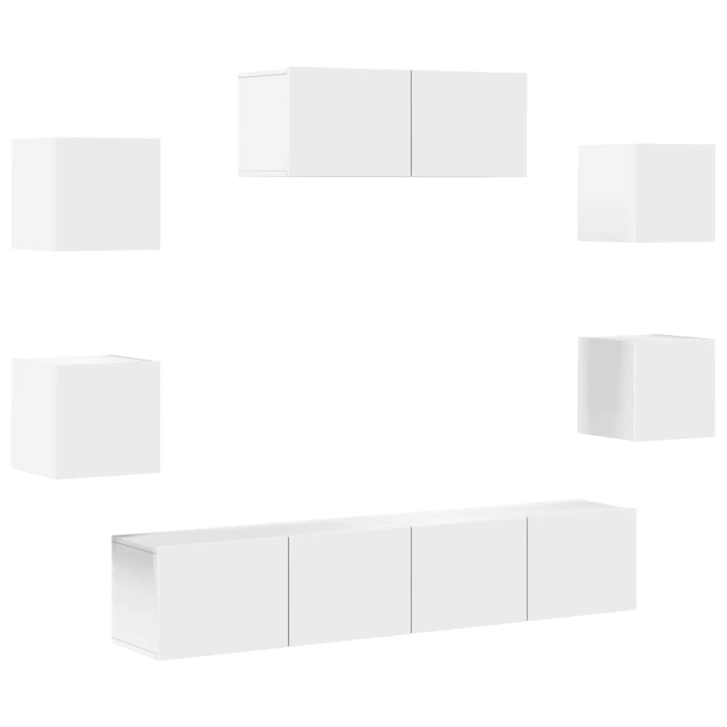 7 Piece TV Cabinet Set White Engineered Wood