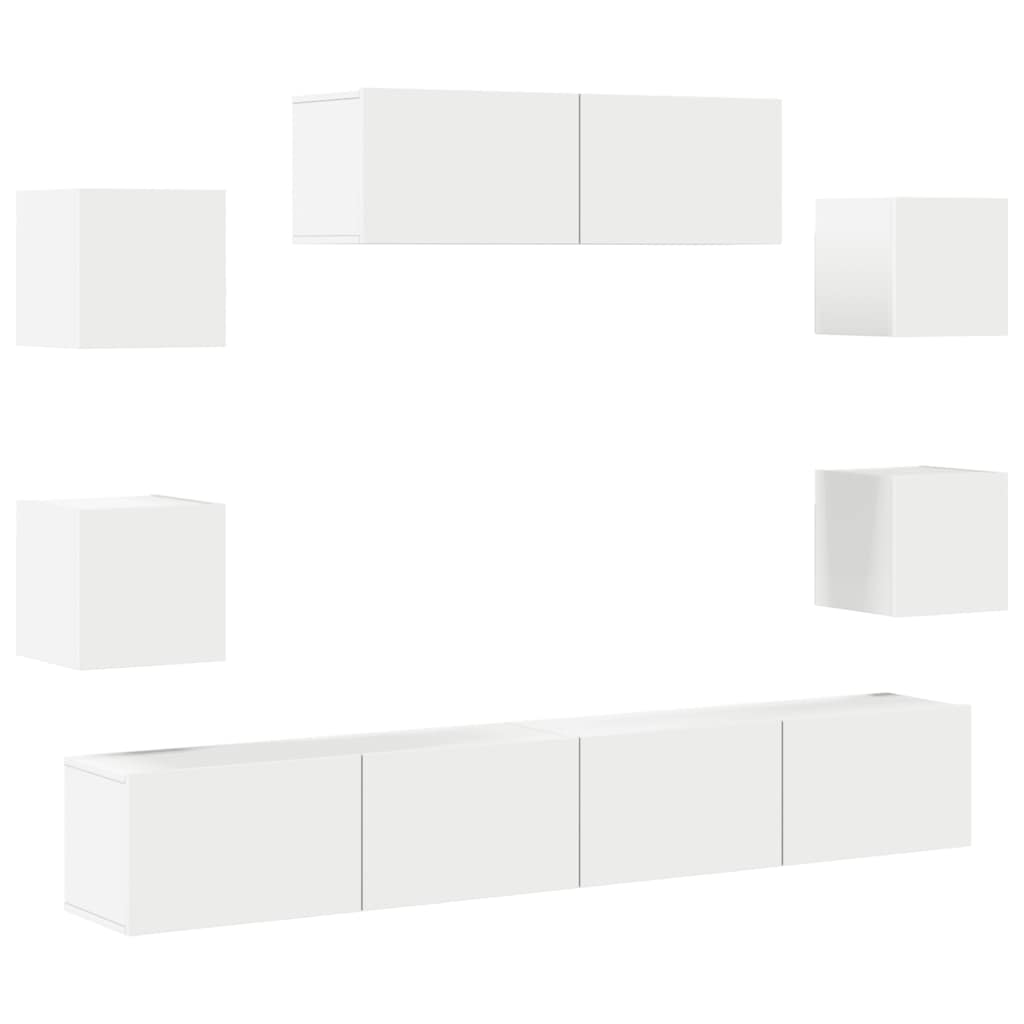 7 Piece TV Cabinet Set White Engineered Wood