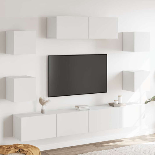7 Piece TV Cabinet Set White Engineered Wood