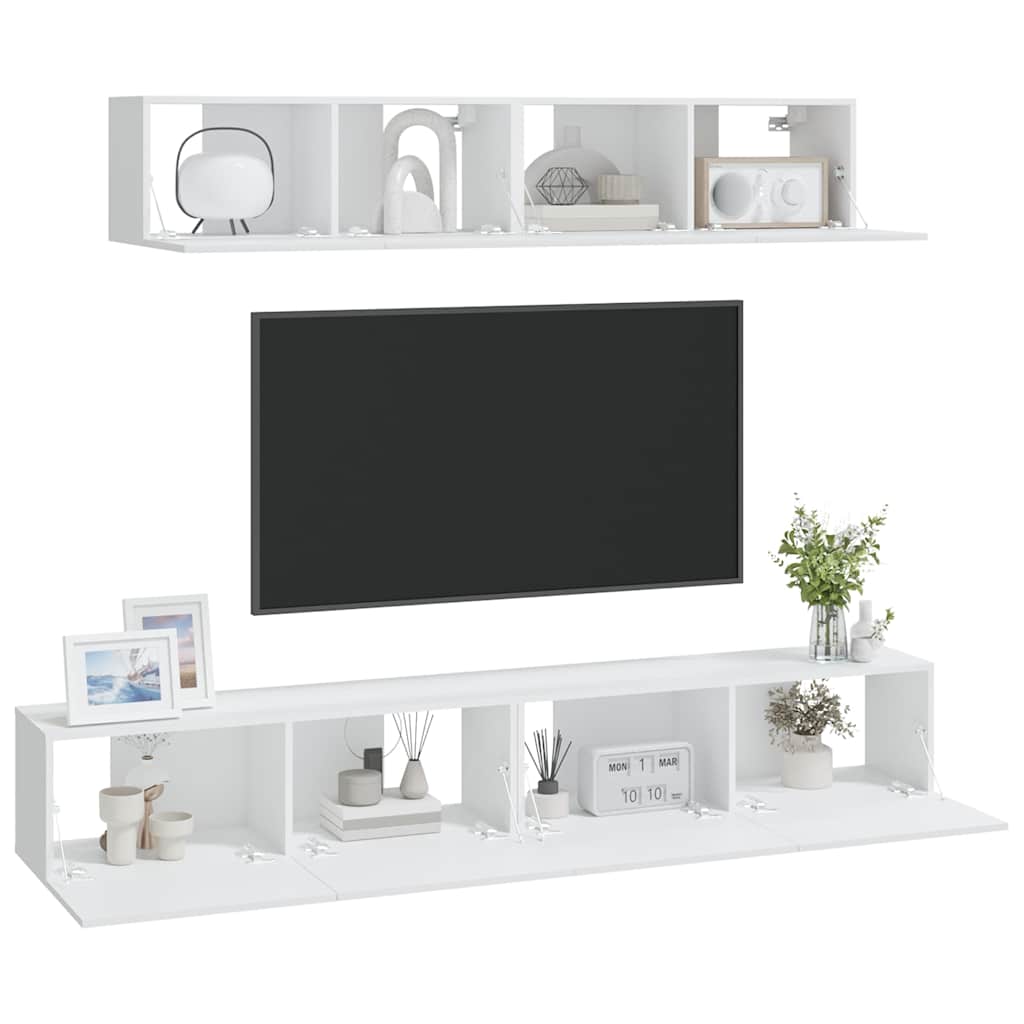 4 Piece TV Cabinet Set White Engineered Wood