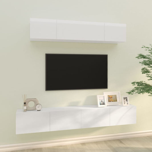 vidaXL 4 Piece TV Cabinet Set High Gloss White Engineered Wood