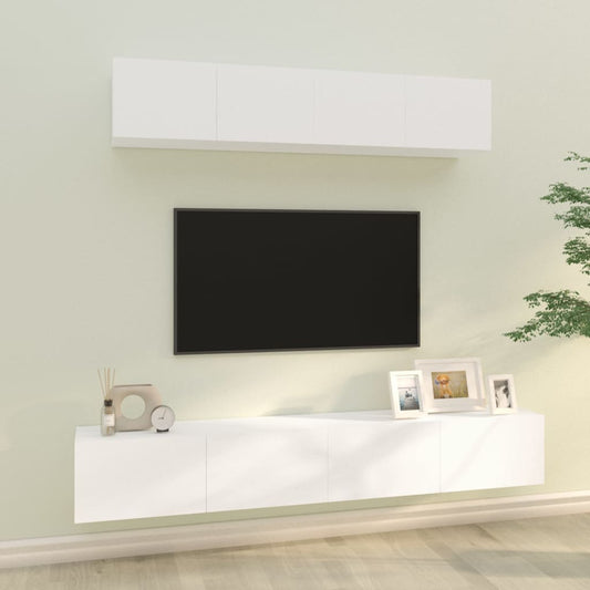 vidaXL 4 Piece TV Cabinet Set White Engineered Wood