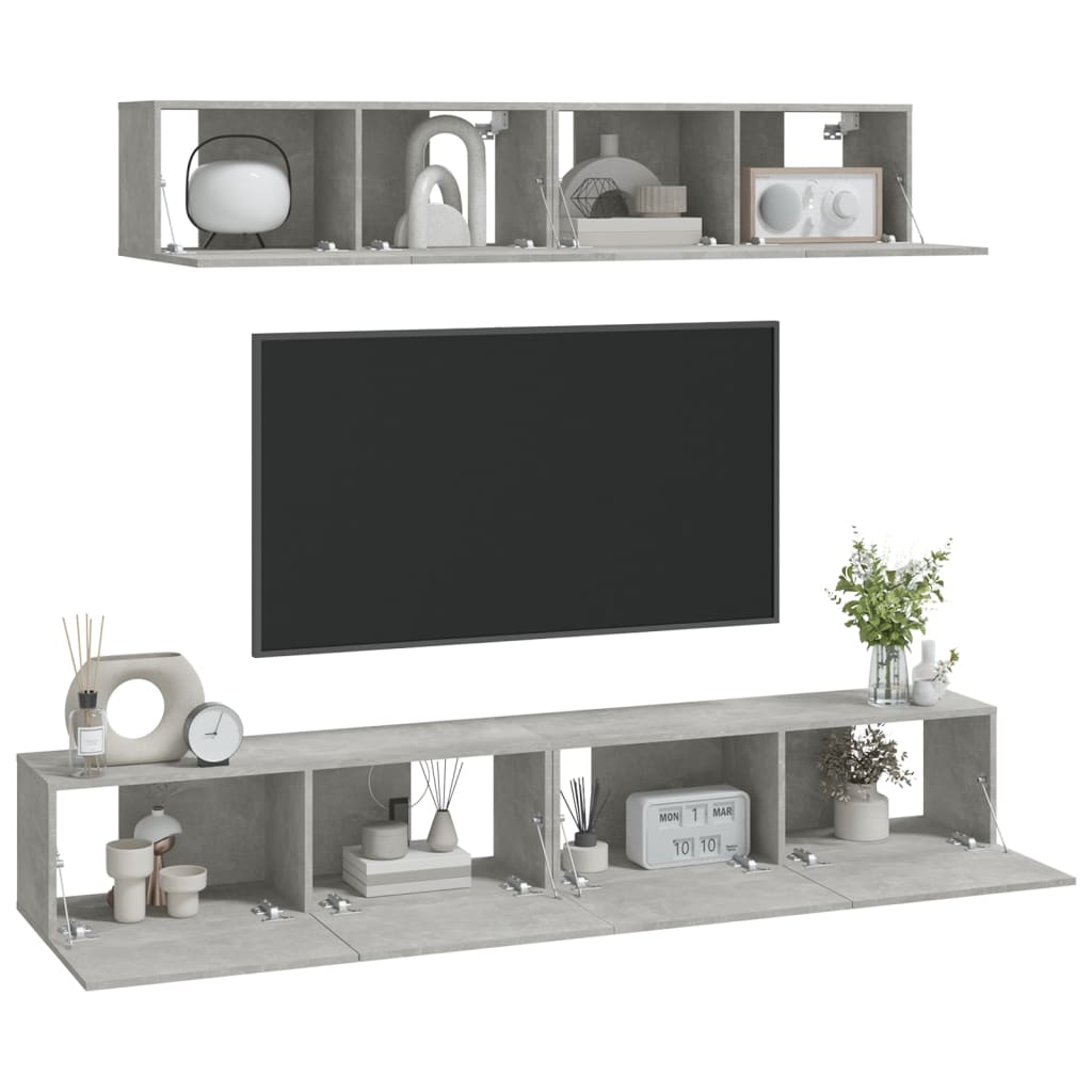 vidaXL 4 Piece TV Cabinet Set Concrete Grey Engineered Wood