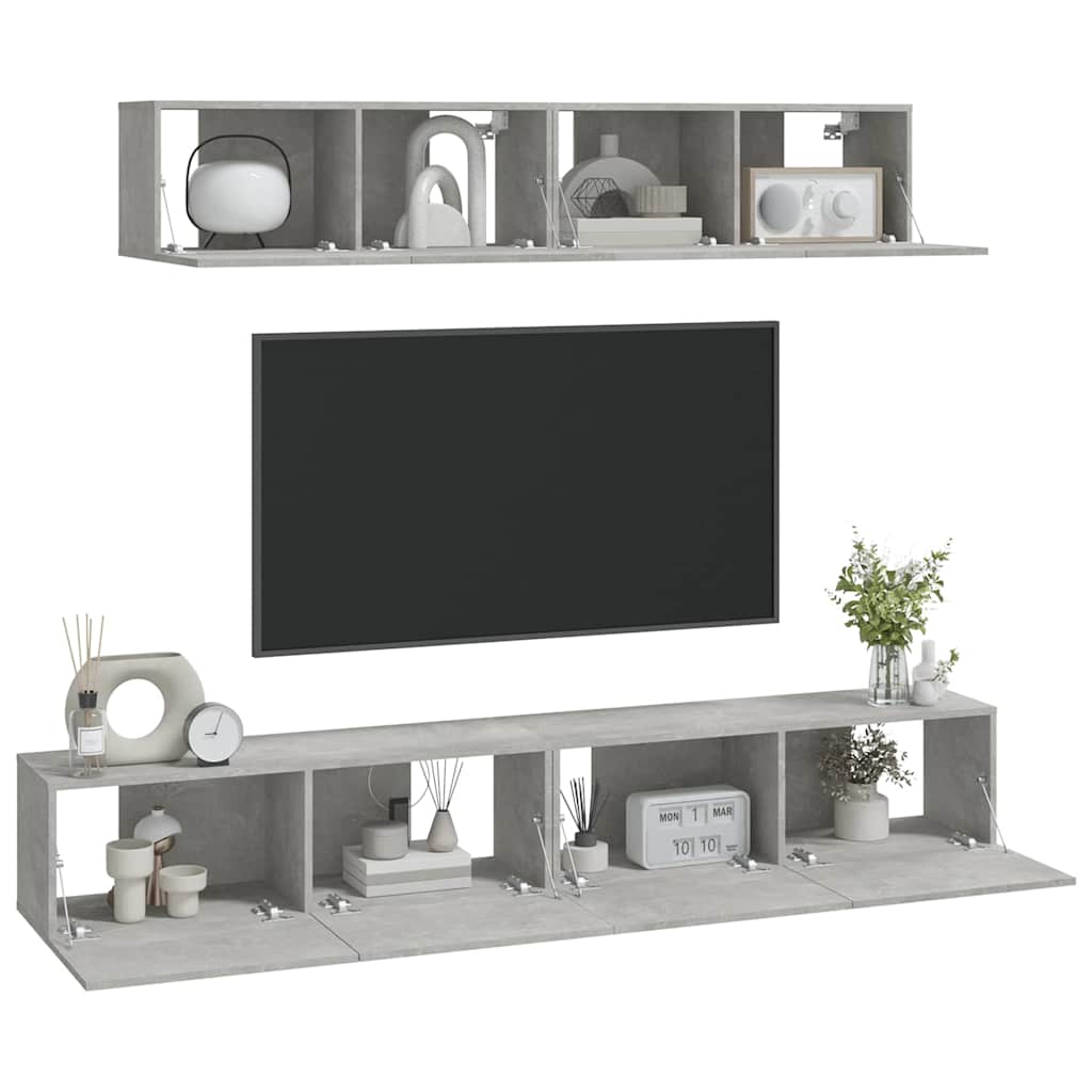 4 Piece TV Cabinet Set Concrete Grey Engineered Wood