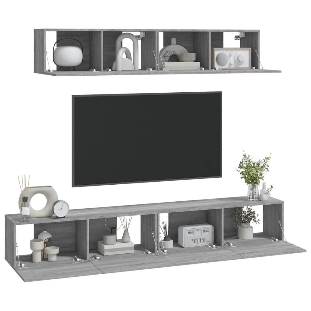 vidaXL 4 Piece TV Cabinet Set Grey Sonoma Engineered Wood