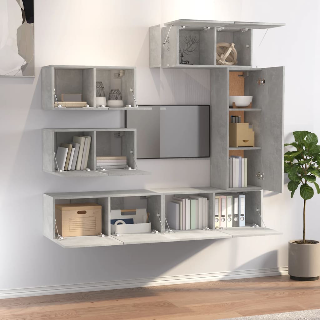 TV Cabinet Set | Set of 6 | Concrete Grey | Engineered Wood | Medium