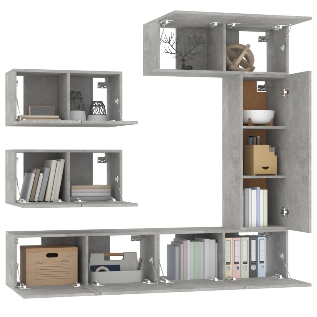 TV Cabinet Set | Set of 6 | Concrete Grey | Engineered Wood | Medium