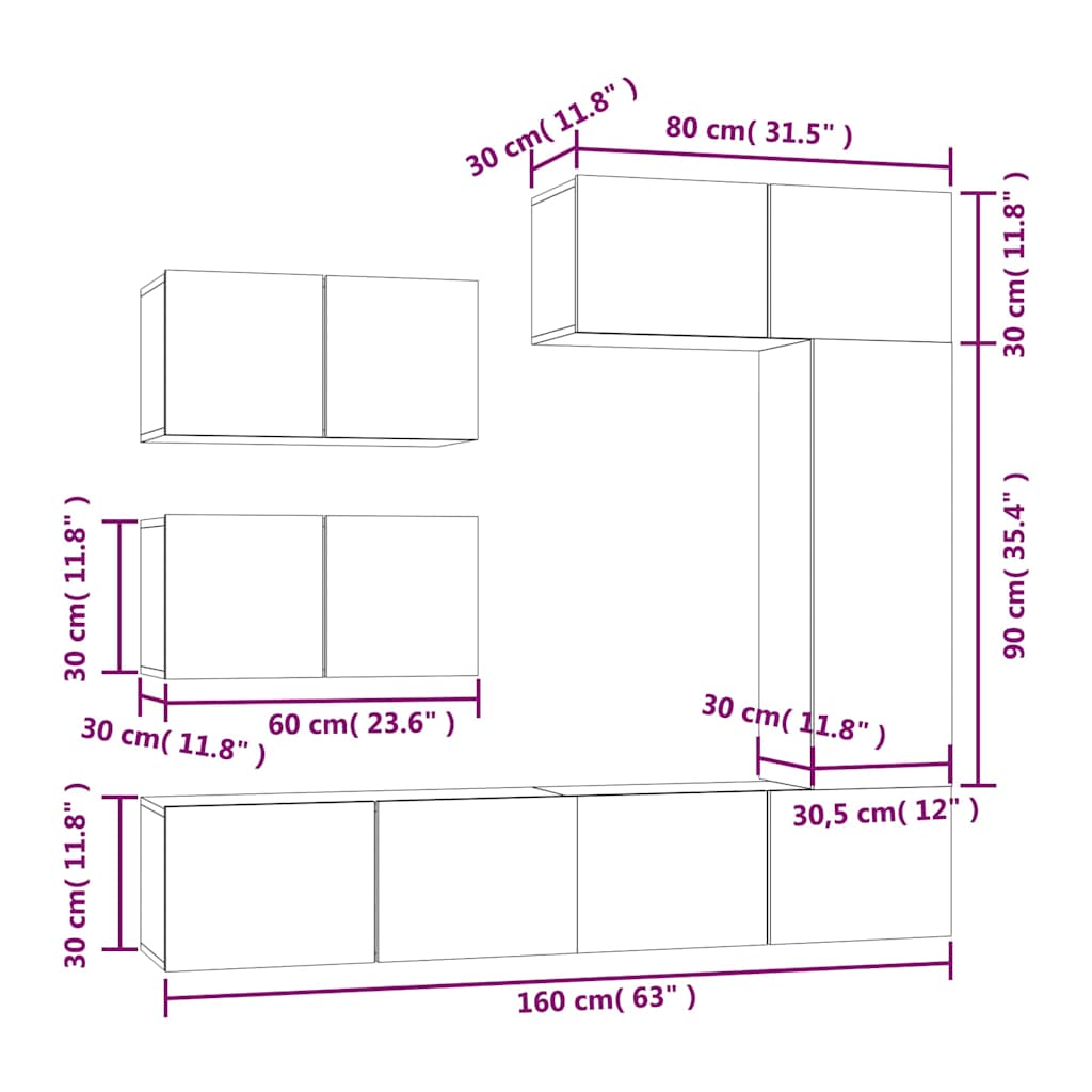 6 Piece TV Cabinet Set Smoked Oak Engineered Wood