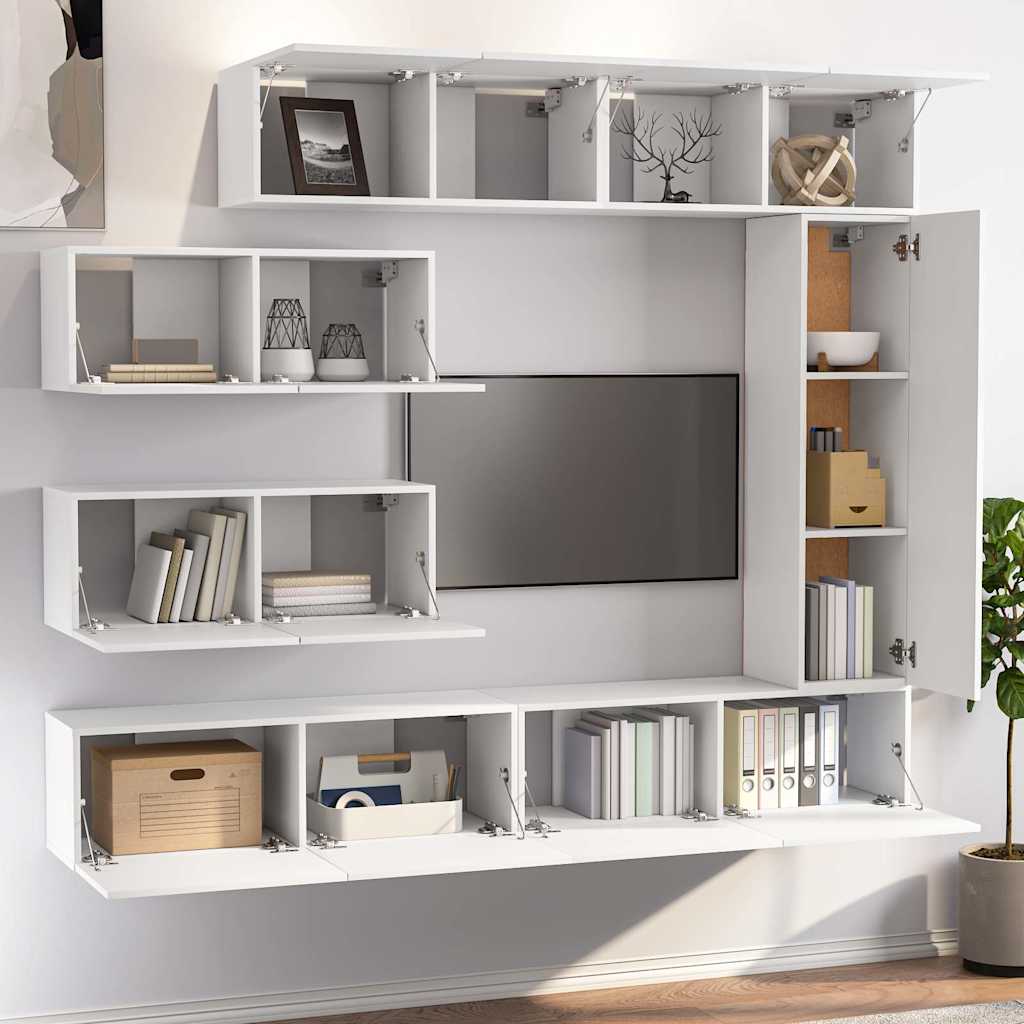 7 Piece TV Cabinet Set White Engineered Wood