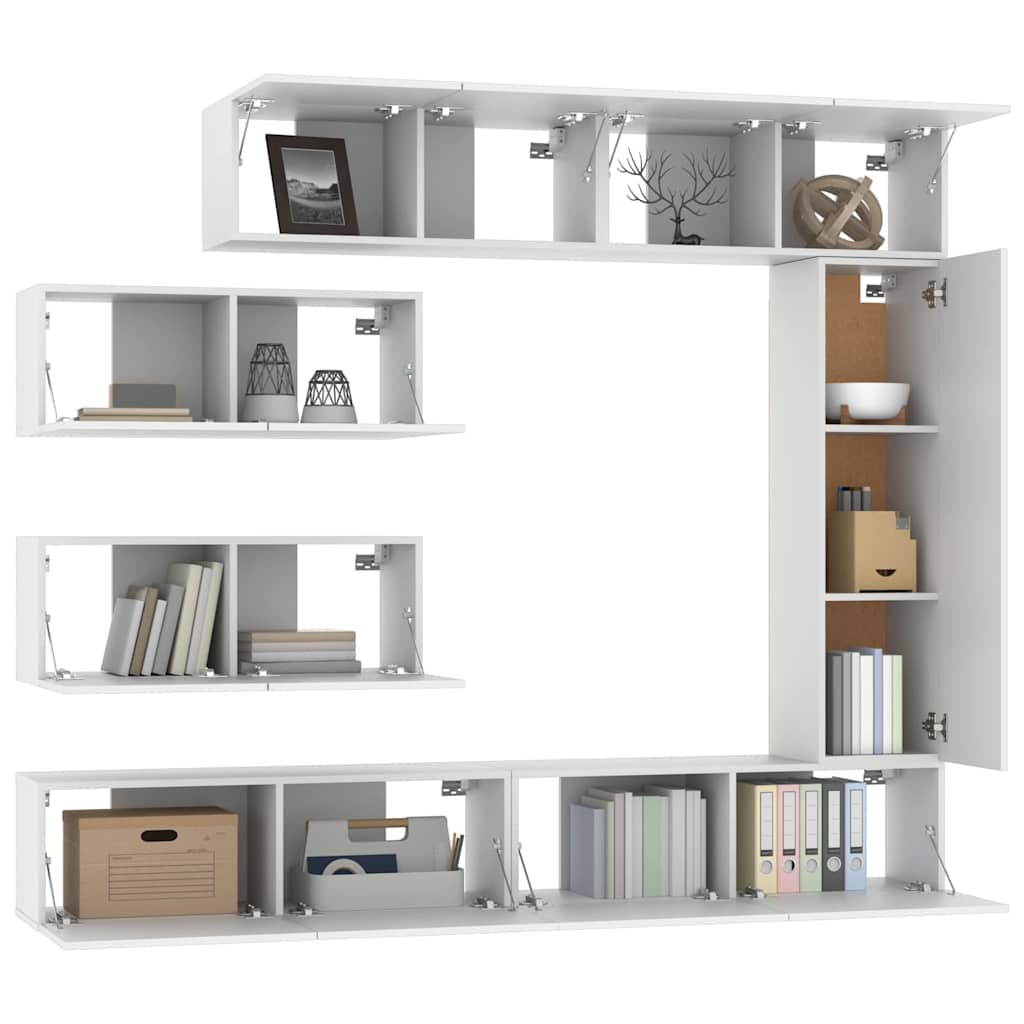 7 Piece TV Cabinet Set White Engineered Wood