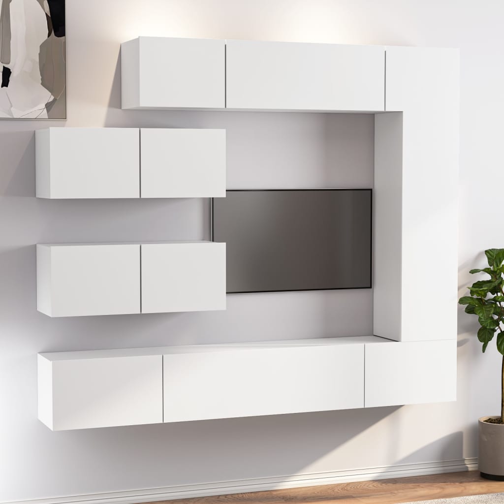 Tv Cabinet Set | Set of 7 | White | Engineered Wood | Medium to Large