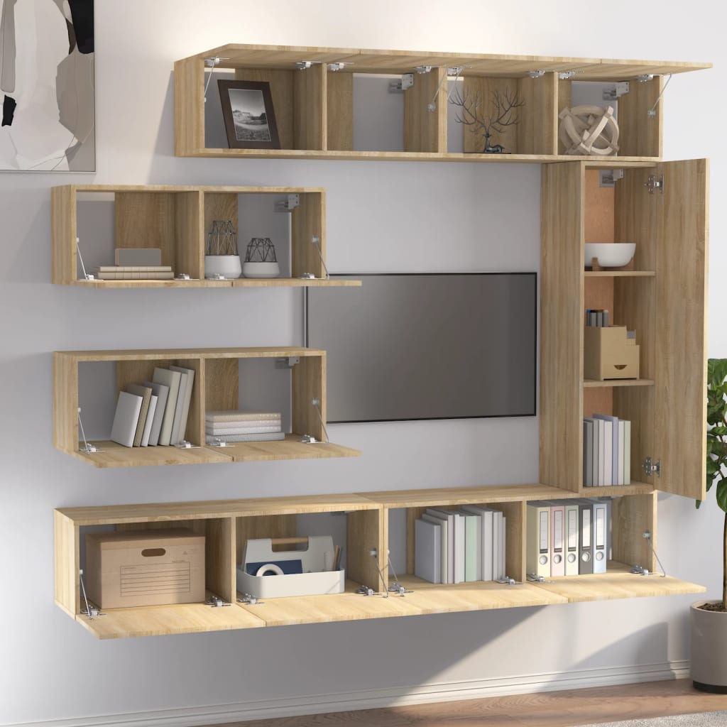 Tv Cabinet Set | Set of 7 | Sonoma oak | Engineered wood | Standard