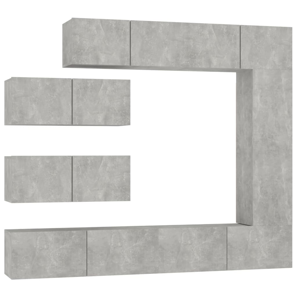 TV Cabinet Set | 7 Piece | Concrete Grey | Engineered Wood | Wall Mounted