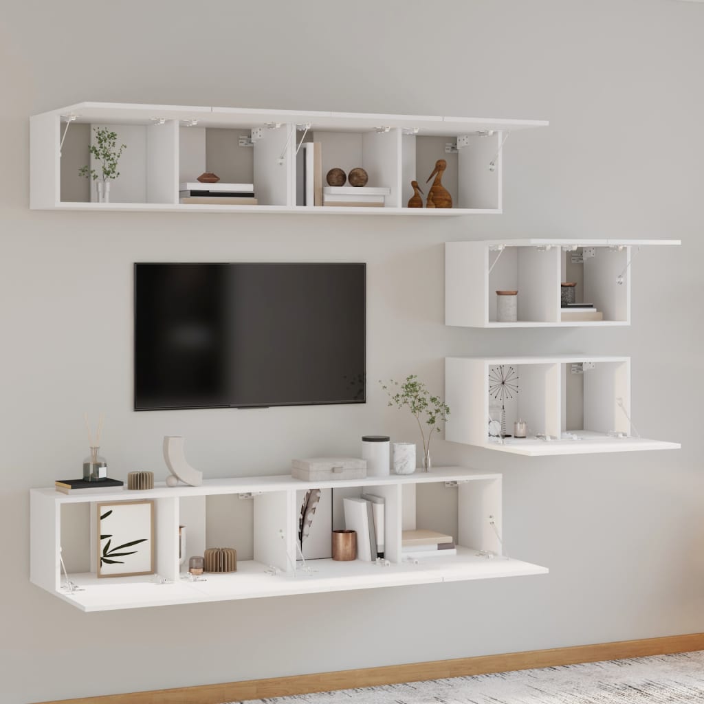 vidaXL 4 Piece TV Cabinet Set High Gloss White Engineered Wood