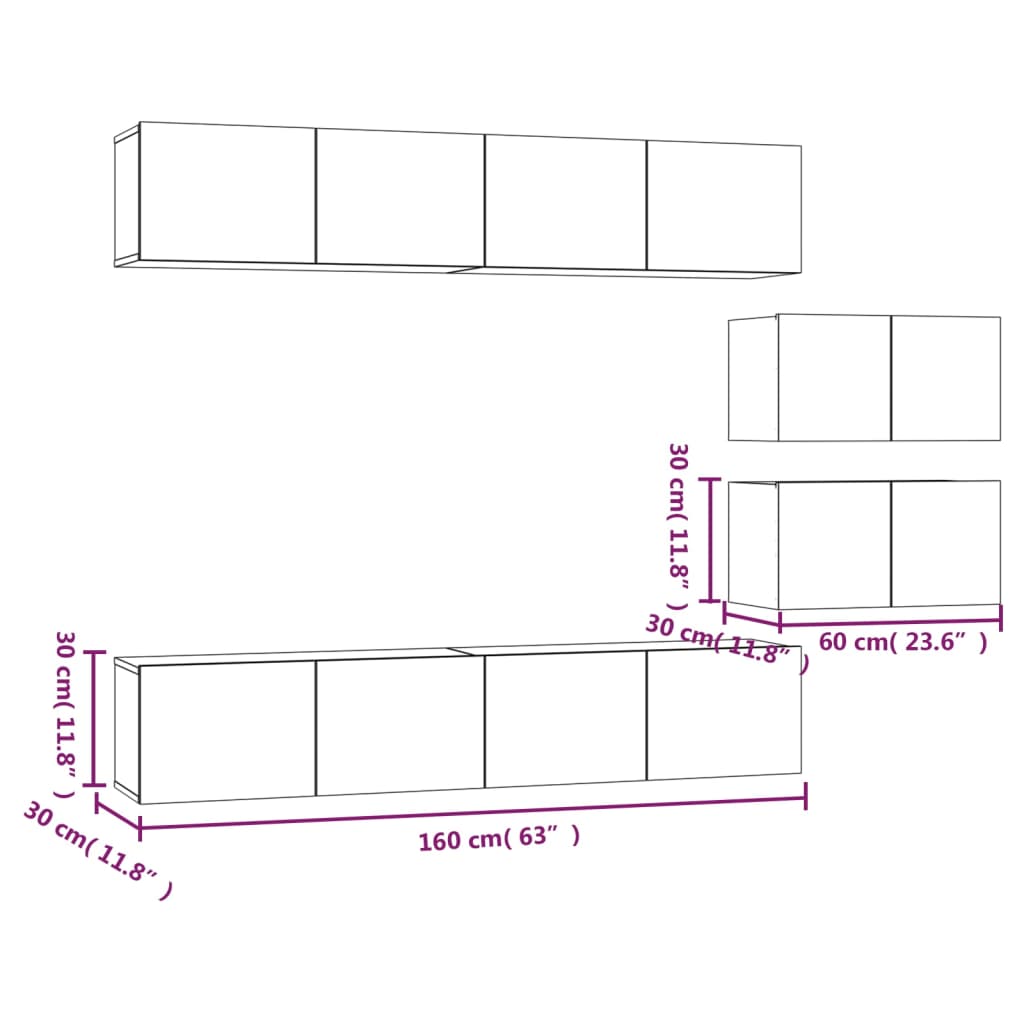 vidaXL 4 Piece TV Cabinet Set High Gloss White Engineered Wood