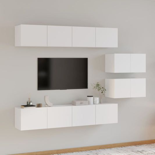 vidaXL 4 Piece TV Cabinet Set High Gloss White Engineered Wood