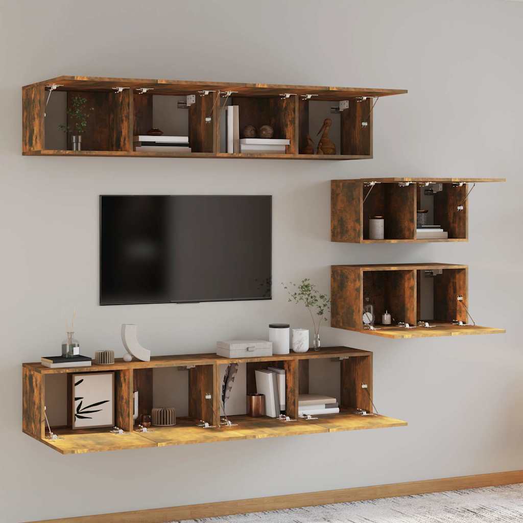 6 Piece TV Cabinet Set Smoked Oak Engineered Wood