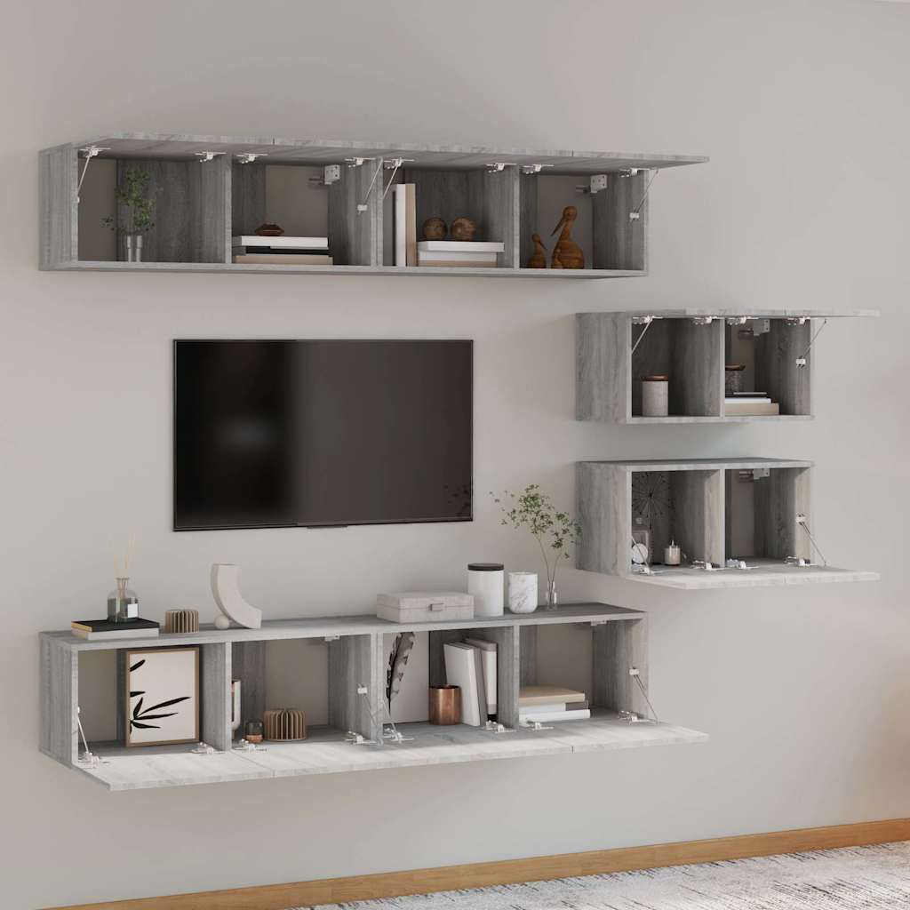 6 Piece TV Cabinet Set Grey Sonoma Engineered Wood
