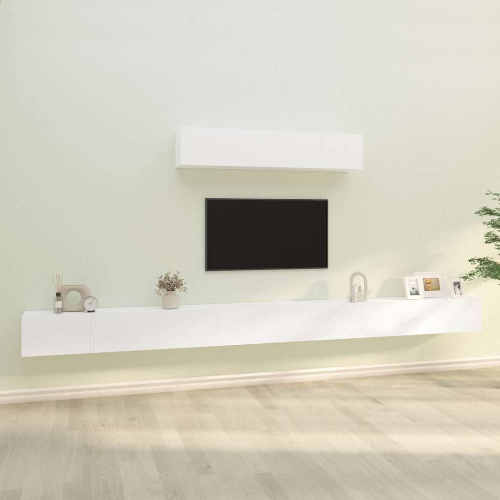 6 Piece TV Cabinet Set White Engineered Wood