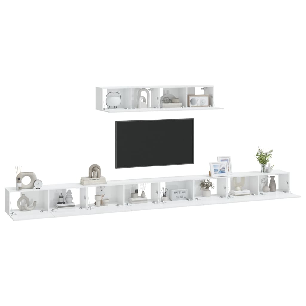 vidaXL 4 Piece TV Cabinet Set High Gloss White Engineered Wood