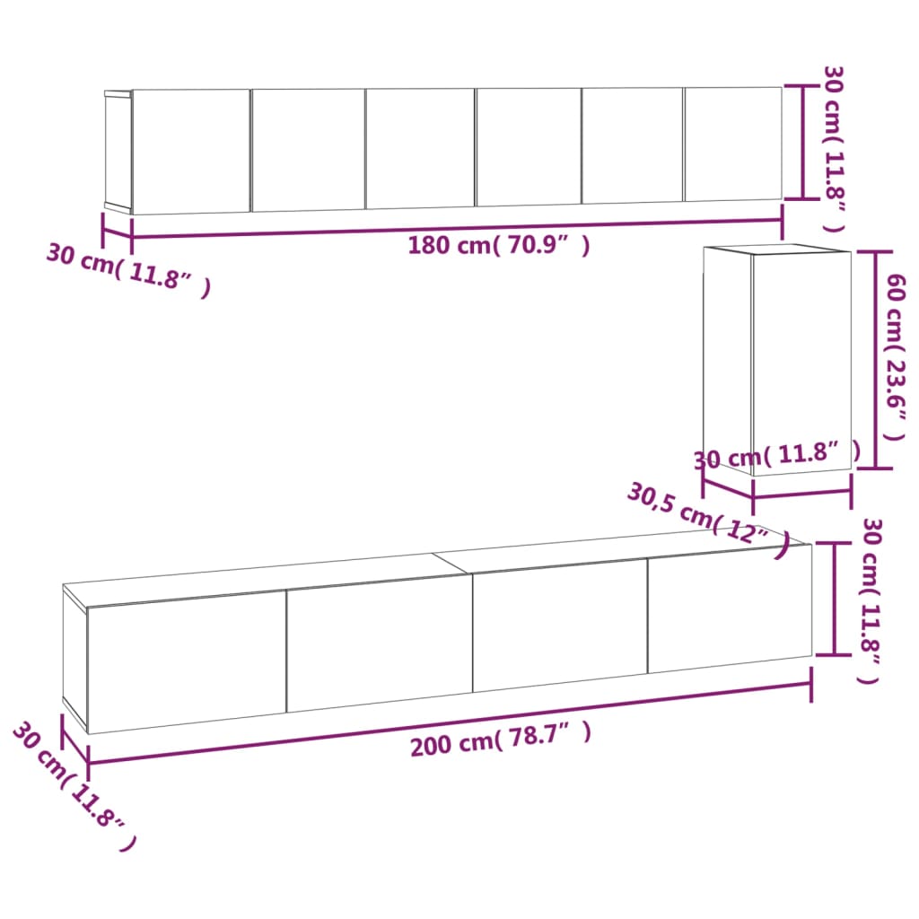 6 Piece TV Cabinet Set Grey Sonoma Engineered Wood