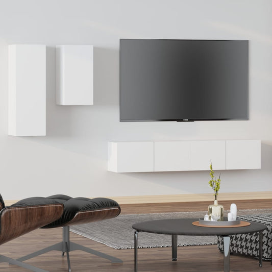 vidaXL 4 Piece TV Cabinet Set White Engineered Wood