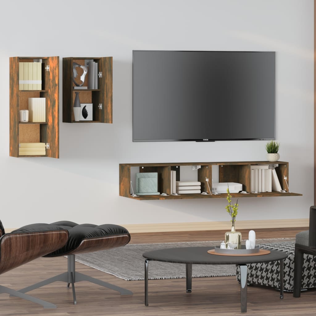 vidaXL 4 Piece TV Cabinet Set Smoked Oak Engineered Wood