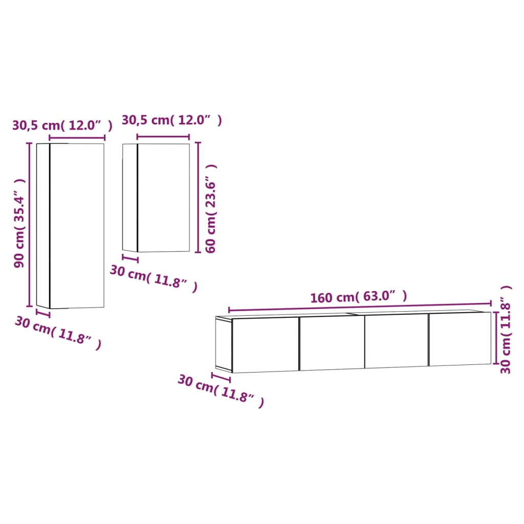 vidaXL 4 Piece TV Cabinet Set Smoked Oak Engineered Wood