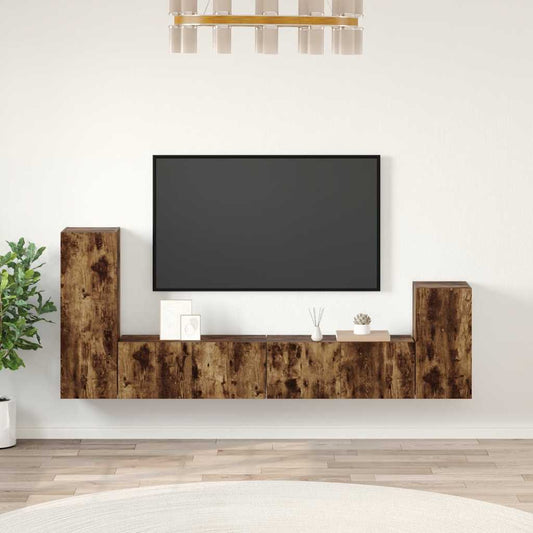 4 Piece TV Cabinet Set Smoked Oak Engineered Wood
