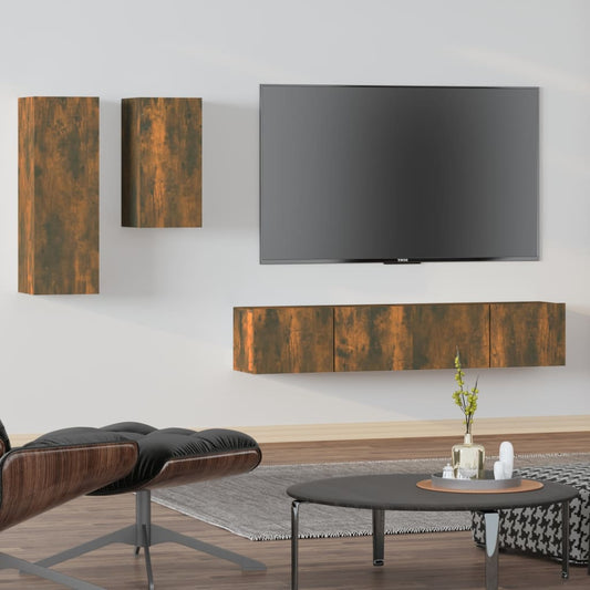 vidaXL 4 Piece TV Cabinet Set Smoked Oak Engineered Wood