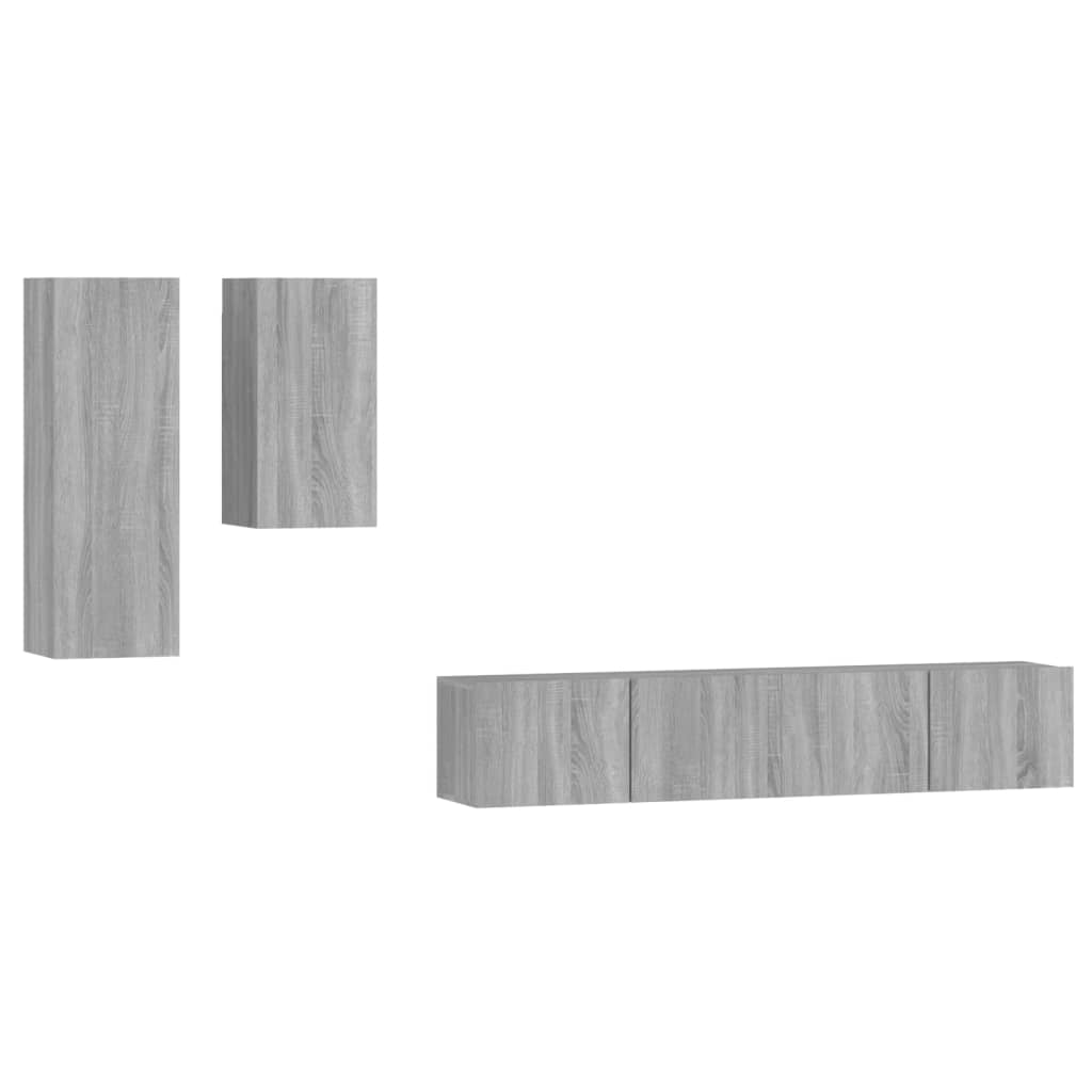 vidaXL 4 Piece TV Cabinet Set Grey Sonoma Engineered Wood