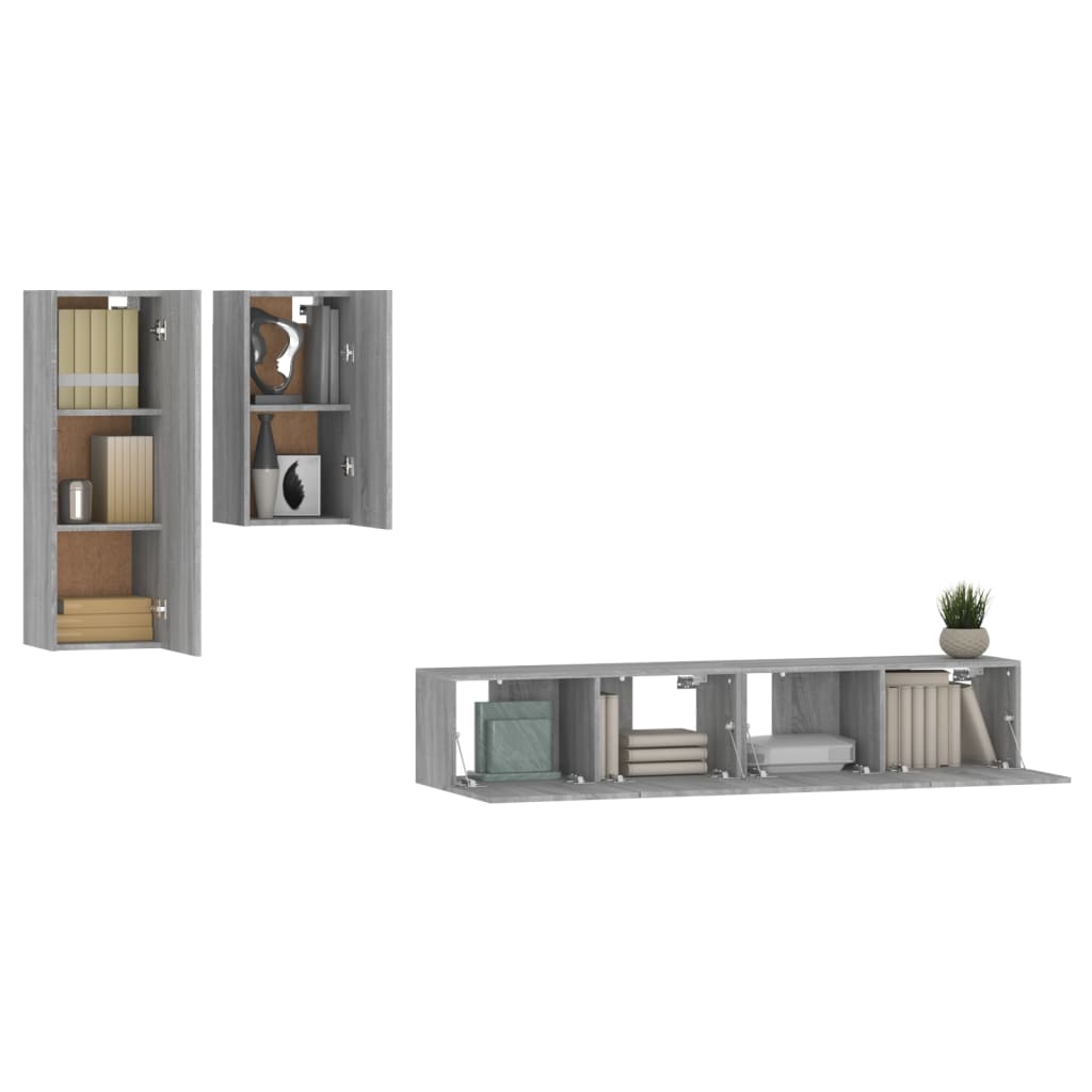 vidaXL 4 Piece TV Cabinet Set Grey Sonoma Engineered Wood