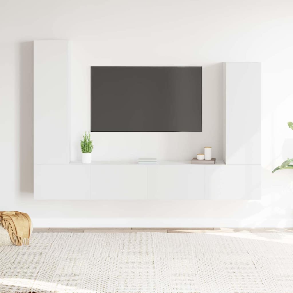 4 Piece TV Cabinet Set White Engineered Wood