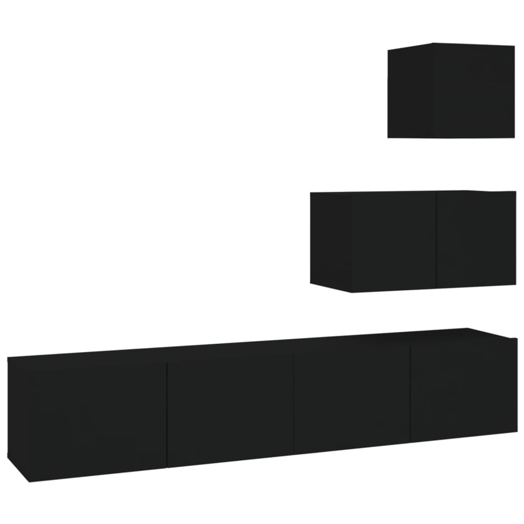 vidaXL 4 Piece TV Cabinet Set Black Engineered Wood