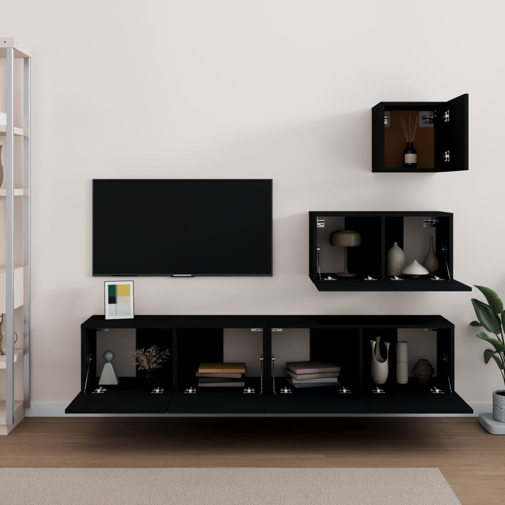 vidaXL 4 Piece TV Cabinet Set Black Engineered Wood