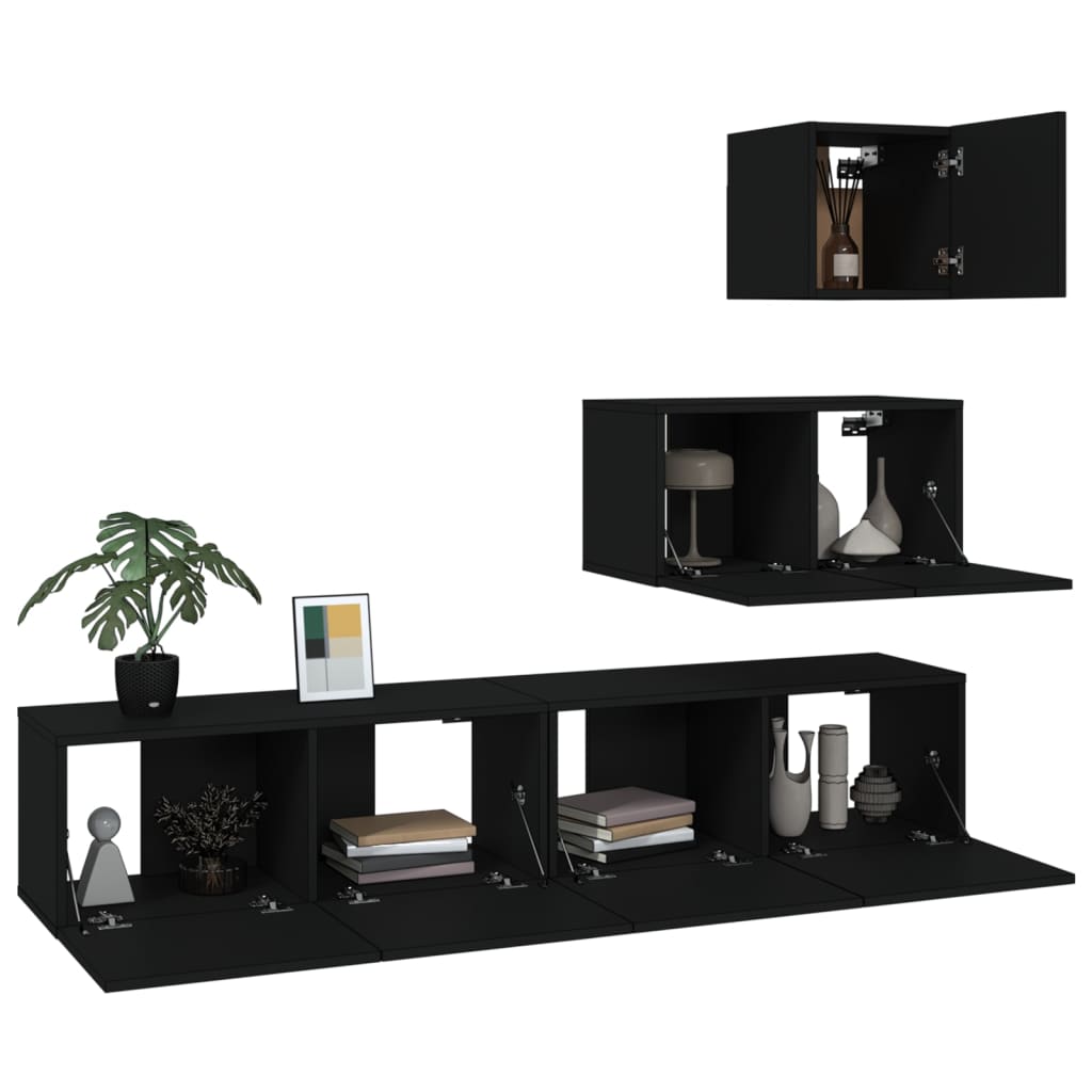 vidaXL 4 Piece TV Cabinet Set Black Engineered Wood