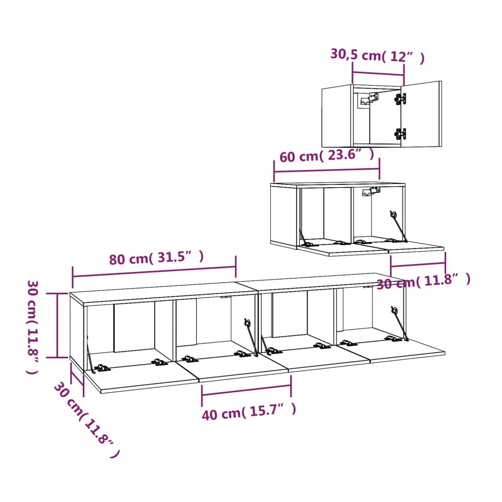 vidaXL 4 Piece TV Cabinet Set Black Engineered Wood