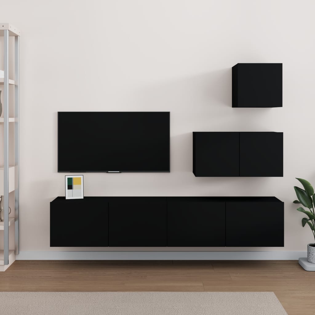 vidaXL 4 Piece TV Cabinet Set Black Engineered Wood