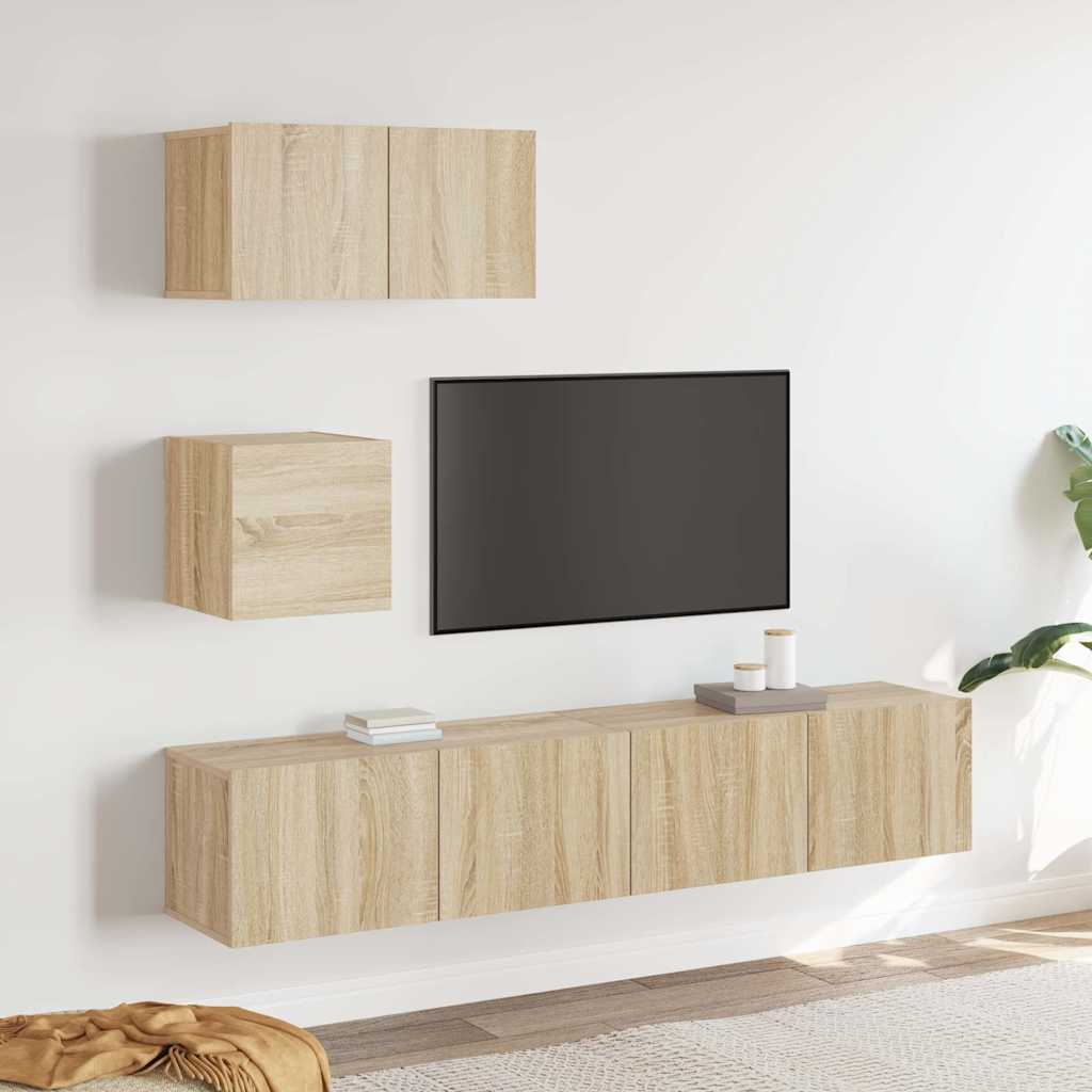 4 Piece TV Cabinet Set Sonoma Oak Engineered Wood