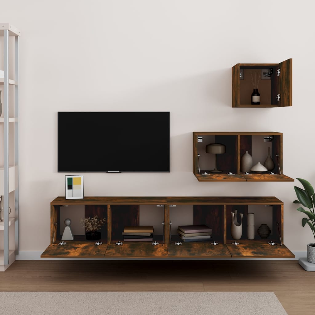 vidaXL 4 Piece TV Cabinet Set Smoked Oak Engineered Wood