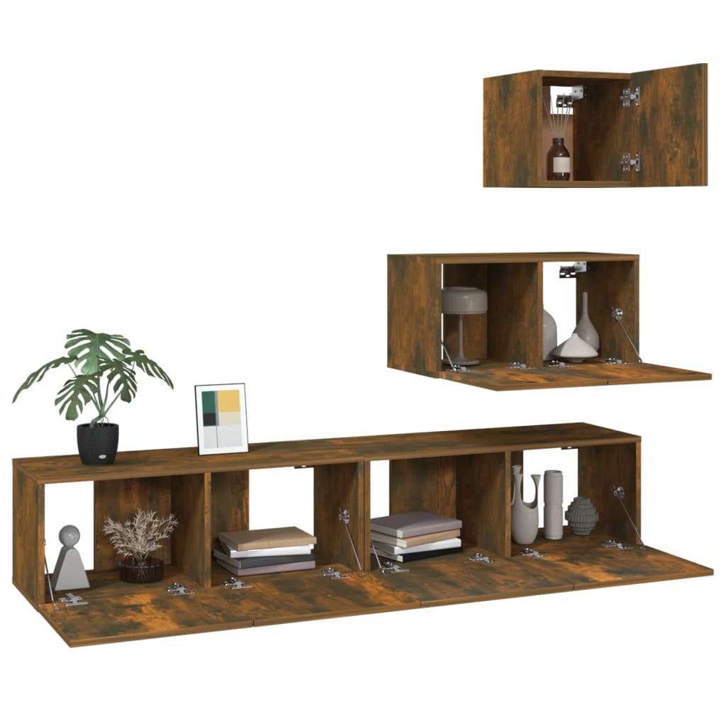 vidaXL 4 Piece TV Cabinet Set Smoked Oak Engineered Wood