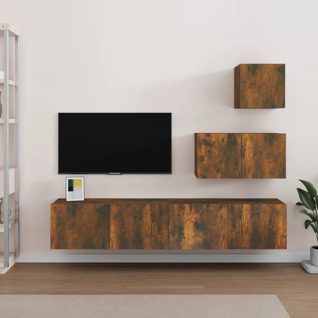 vidaXL 4 Piece TV Cabinet Set Smoked Oak Engineered Wood