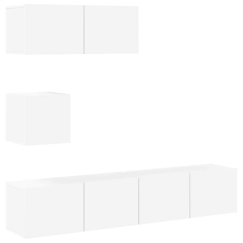 4 Piece TV Cabinet Set White Engineered Wood