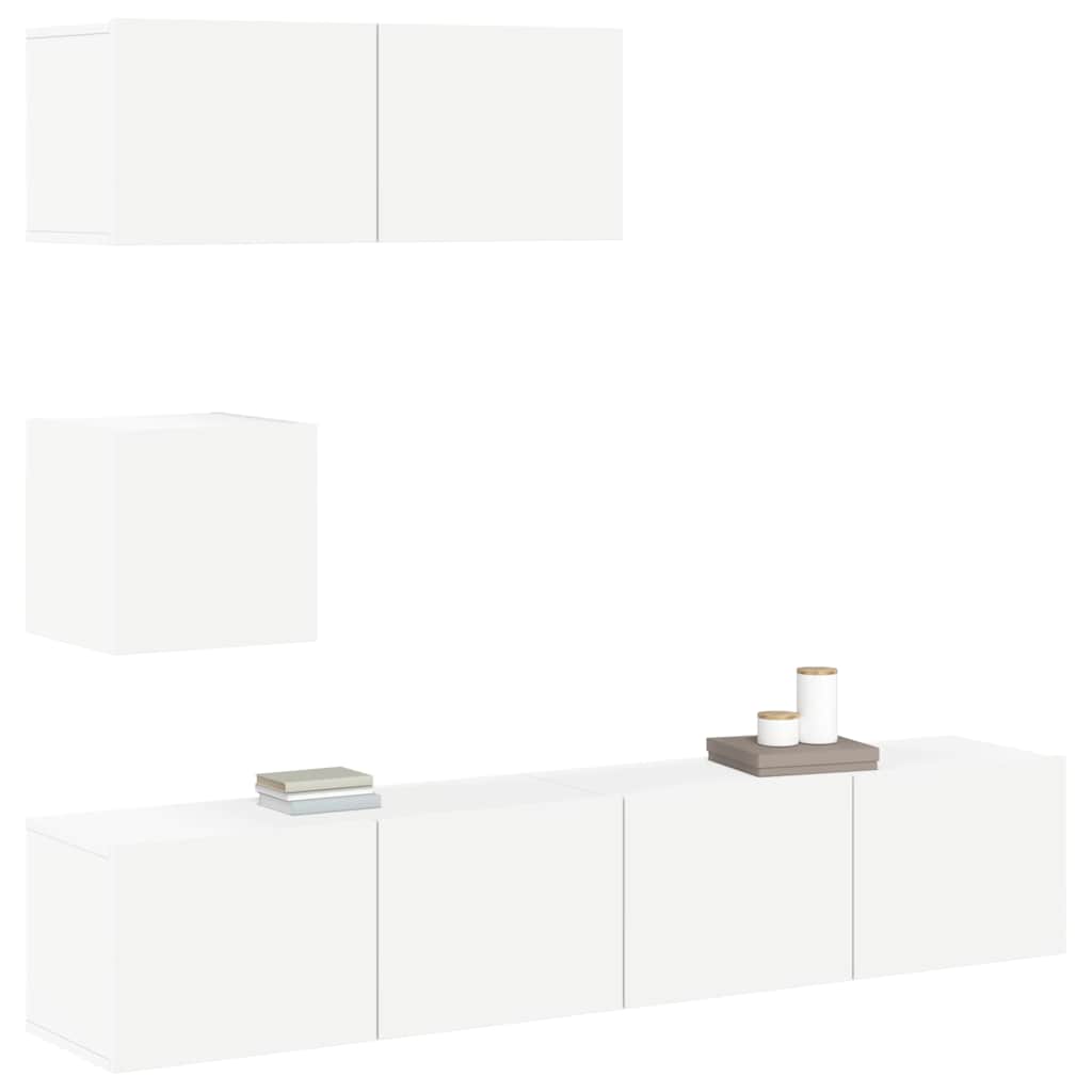 4 Piece TV Cabinet Set White Engineered Wood