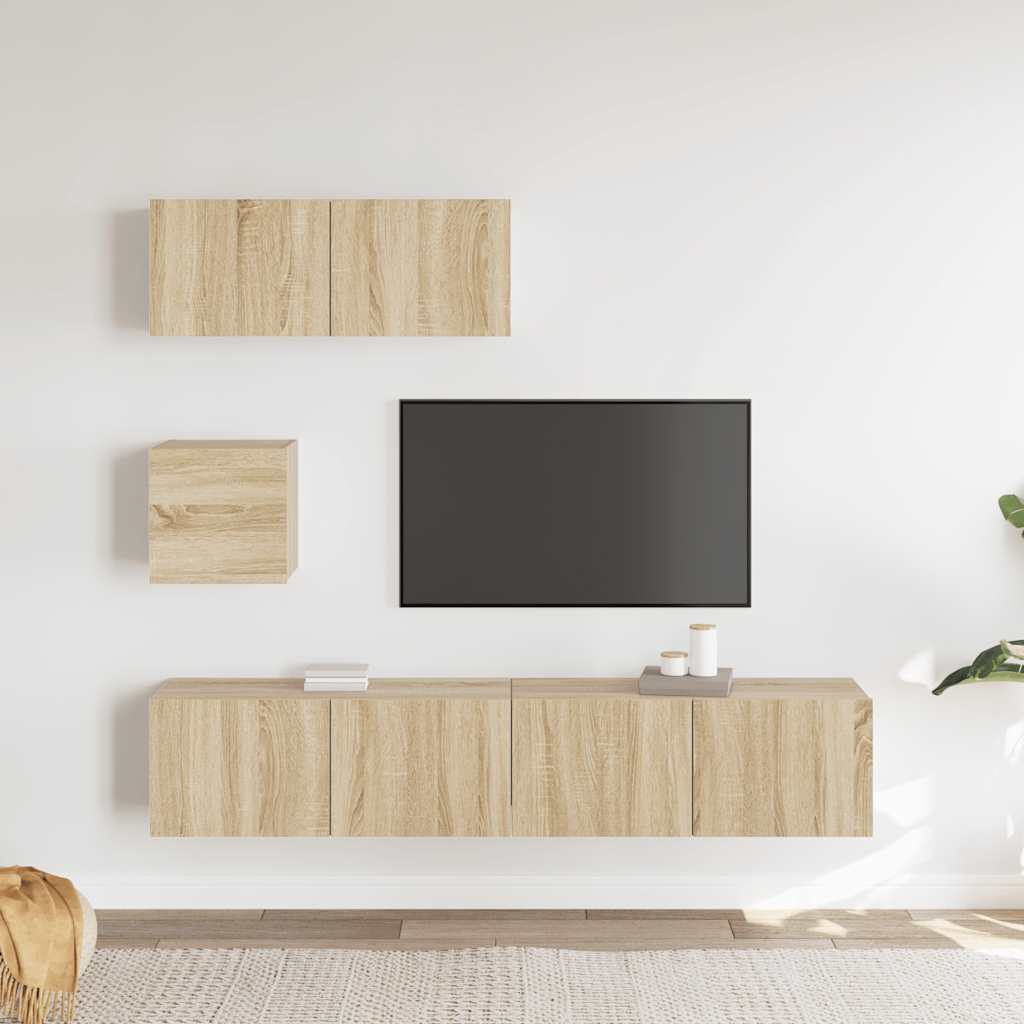 4 Piece TV Cabinet Set Sonoma Oak Engineered Wood