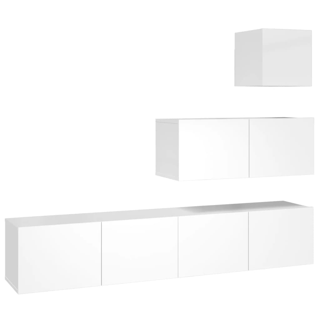 vidaXL 4 Piece TV Cabinet Set High Gloss White Engineered Wood