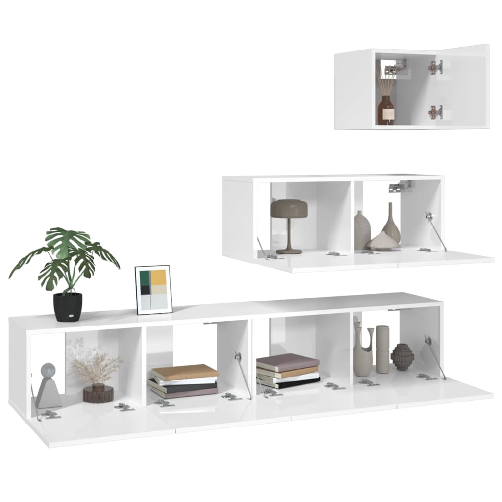 vidaXL 4 Piece TV Cabinet Set High Gloss White Engineered Wood