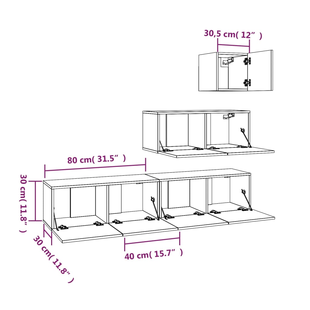 vidaXL 4 Piece TV Cabinet Set High Gloss White Engineered Wood